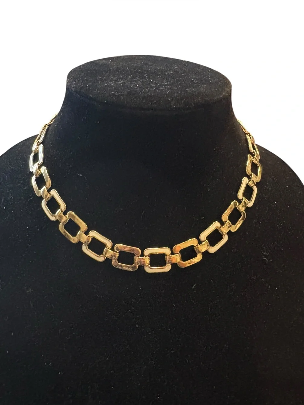 Vintage Monet Gold Tone Ivory Enamel Link Necklace Signed Statement Necklace CC